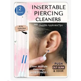Insertable Piercing Cleaners Sturdy Tips Push Out Gunk, Odors; Cleans in Seconds Multiple Piercings. Soothe Irritation One Swipe Right Through Easy Use for Maintaining Piercings By SWABX - 2 Count