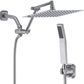 TRUSTMI All Metal High Pressure Rain Shower Head with Handheld Spray Combo, 10 Inch Rainfall Showerhead with Adjustable Extension Arm and Long Hose, Brushed Nickel