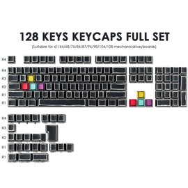 JOMKIZ PBT Keycaps,128 Keys Dye Sublimation Cherry Profile Keycaps Side Engraved Transparent Keycap Set for Cherry MX Switches ASIN/ISO Layout Mechanical Keyboards