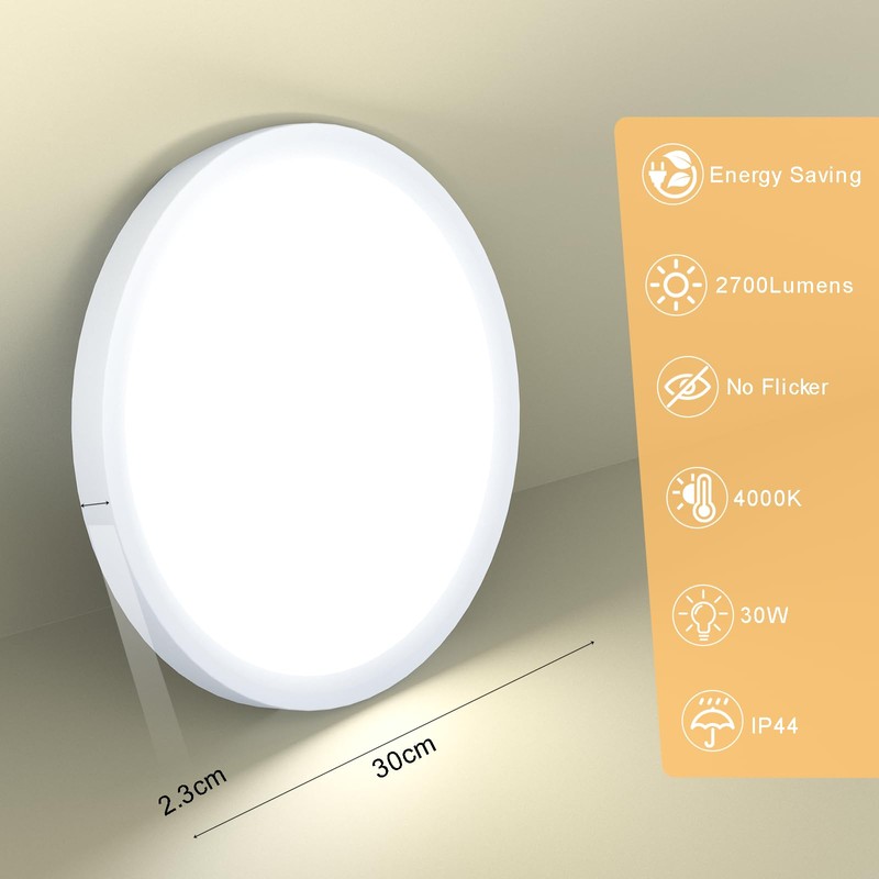 BOSITE Ceiling Light LED 30 W, 4000 K Round Ceiling