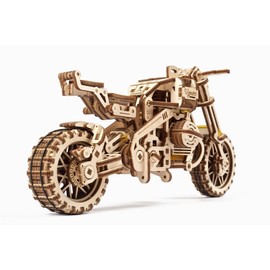UGEARS Motorcycle with Sidecar 3D Puzzles - UGR-10 Motorcycle Scrambler Wooden Model Kits for Adults to Build - Retro Design Sidecar Motorbike Model Kit with Band Motor