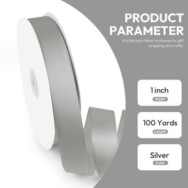 Quhora 1" x 100 Yards Satin Ribbon - Silver Silk Ribbon with Spool - Ideal for Gift Wrapping, Floral Bouquets, Crafts, Wedding Party Decorations, Christmas and Sewing Projects