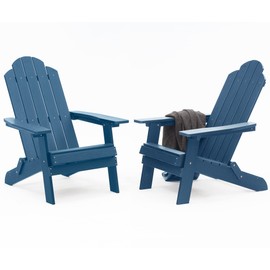 MXIMU Adirondack Chair Set of 2: Folding Adirondack Chair Fire Pit Chairs Plastic Outdoor Chairs for Lawn Backyard Deck Garden Camping - Navy