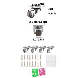 LNGJIN 4 x 12 mm small swivel castors, small rubber castors, small furniture castors, swivel castors, mini wheels, 360 degree swivel castors set, quiet swivel castors, castors for furniture with 16