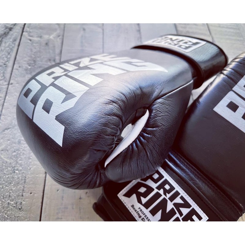 PRIZE RING "Professional SX" Boxing Gloves Genuine Leather Black (16oz)
