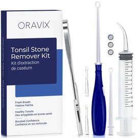 ORAVIX Tonsil Stone Remover Kit | Tonsil Stone Removal & Prevention | Sore Throat & Bad Breath Solution | Lighted Tonsil Pick with 3 Nozzles, Curved Tip Syringe & Copper Tongue Scraper| User Manual | ORAVIX
