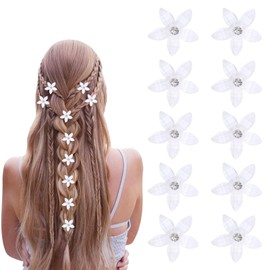 Feliciay Pack of 10 Small Flower Hair Clips, Mini Flower Hair Clips, Small Diamond Hair Clips, Bridal Hair Clips for Girls, Wedding Bridal Hair Accessories, Hair Clip (White)