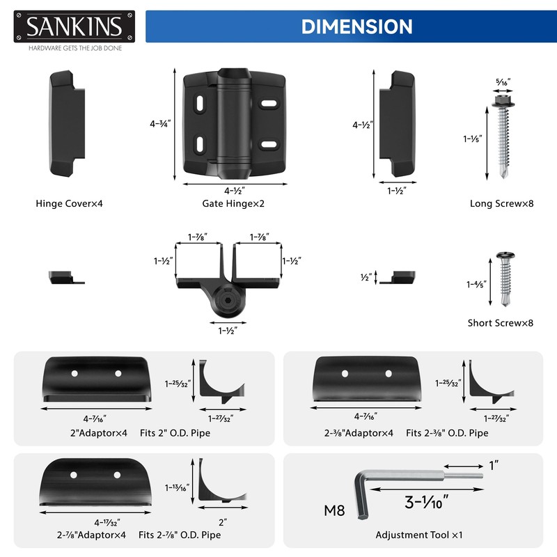 SANKINS Heavy Duty Self Closing Nylon Gate Hinges with Adaptor,