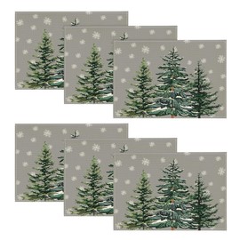 Artoid Mode Grey Pine Snowflakes Christmas Place Mats Set of 6 30 x 45 cm Holiday Winter Placemats Washable Place Mats Kitchen Party Decoration