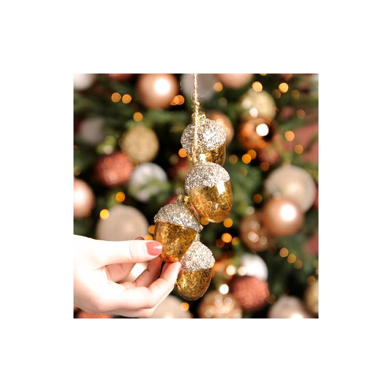 4 x Hanging Copper Glass Acorn Christmas Decoration Autumnal Displays