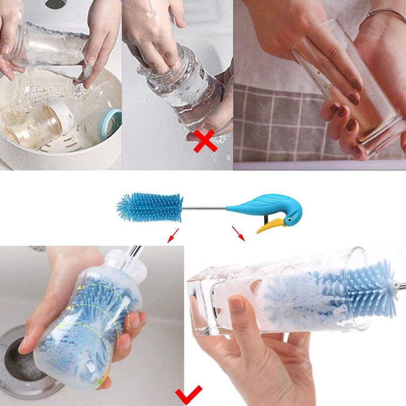 WSOQYEO Water Bottle Cleaner Brush Semi-Automatic Silicone Bottle Brush for