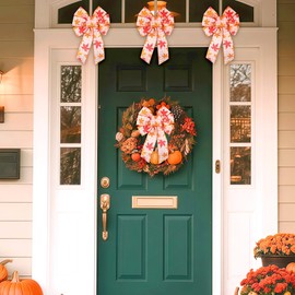 Totelux Fall Bow Decoration Maple Leaf Ribbon Bowknot Large Wreath Bows Ornament for Gift Wrapping Tree Topper Cabinets Outdoor Home Decor Autumn Thanksgiving Party Supplies