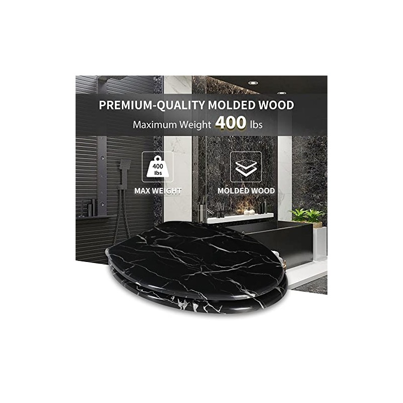 Angel Shield Marble Toilet Seat Durable Molded Wood with Quiet