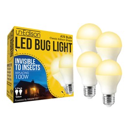 Un-Edison A19 Yellow Spectrum LED E26 Bulb for Outdoor Porch & Patio Replacing 100 Watt Bulbs, 4 Pack, 601136