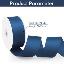 Isaspire 1-1/2" Width x 50 Yards Satin Fabric Ribbon, Navy Blue Ribbon Perfect for DIY Bows, Swags, Gift Wrapping, Craft, Flower Bouquet，Christmas and Party Decoration