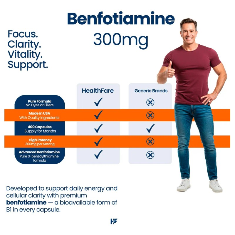 Healthfare Benfotiamina 300mg 200 Cpsulas Pack 2 Vitamina B1 Alta