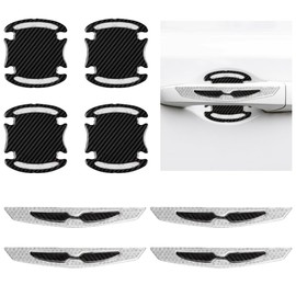 8PCS Car Door Handle Reflective Stickers, 3D Carbon Fiber Outdoor Safety Warning Strips, Anti-Scratch Car Door Bowl Stickers, Universal Warning Reflective Protector Stickers (White)