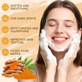 2PCS Turmeric Soap Bar with Facial Cleanser, Kojic Acid Soap with Collagen, Vitamins C, Natural Handmade Bar for Body & Face, Acne Blackheads Dark Spot Remover, Deep Cleaning & Moisturizing