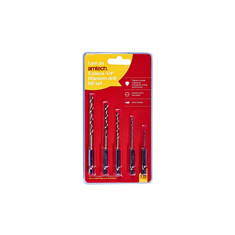 Amtech F1110 5 Piece 6.25mm (1/4") Titanium Coated high Speed