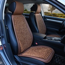 Blueshyhall Cooling Wooden Beaded Car Seat Cover Comfortable Massage Support Cushion for SUV Auto Office Home Seat Chair - Brown 2 Pcs