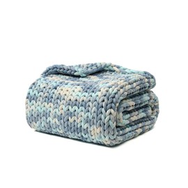 YnM Weighted Blanket, Handmade Chunky Knitted Design, Soft and Cozy, Temperature Regulating and Breathable, Machine Washable Throw for Sleep or Home Decor (Light Blue Tie-Dyed, 60x80 Inch, 15lbs)