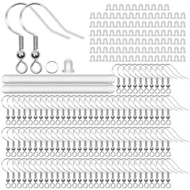 Fyfjur Make Your Own Earrings, 925 Silver Earrings, Make Your Own Set, Hypoallergenic, Earring Hooks with Transparent Rubber Ear Stoppers and Spool, Earrings DIY, Earrings Ear Hooks