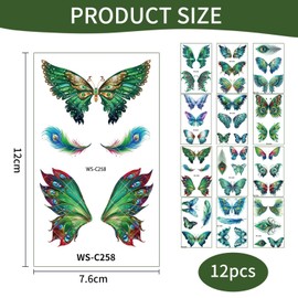 12 Peacock Element Tattoo Stickers, Creative Tattoo Stickers, Temporary Tattoos, Make Up Decoration Accessories, Party Supplies