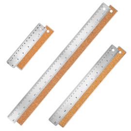 Metal Ruler with Cork Backing 6+12+18 Inch Stainless Steel Metal Ruler Non-Slip Rulers with Inch and Centimeters Straight Edge Cork Base Rulers for Drafting Office Tools, Prevent Ink Leakage