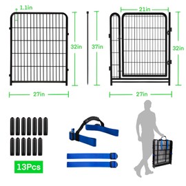 Okaygardn 32 in(H) Dog Fence Outdoor For Yard, 21 in Wide Low Threshold Gate, 12 Panels Total 26.6 Ft(L) Fencing For Garden Beds, Animal Barrier Fence, Dog Pen Indoor or Outdoor,Landscape Fence Border