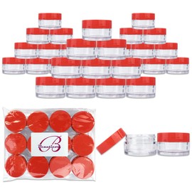 Beauticom 20G/20ML Clear Round Sample Container Jars with Red Lids for Lotion, Creams, Toners, Lip Balms, Cosmetic, Makeup - BPA Free (36 Pieces)