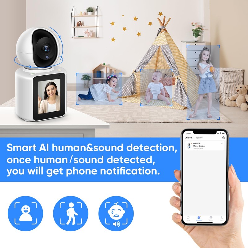Two-Way Video/Audio Indoor Camera, Pet Dog Cameras with App, 2K