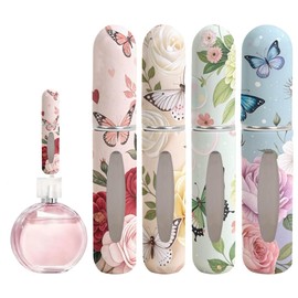 mulanfeng 5ML Portable Refillable Perfume Spray Bottle, 4PCS Floral Butterfly Perfume Refill Travel Bottles (Pink,Yellow,Green,Blue)