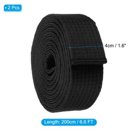 PATIKIL Taekwondo Colored Ranking Belts, 2 Pack 1.6" x6.6FT Polyester Martial Arts Colored Ranking Belt for Coach Teaching Practice, Black