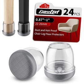 Ezprotekt 24 Pcs Chair Leg Floor Protectors, Chair Leg Caps, Silicone Protectors Covers for Hardwood Floors & Carpet, Pet Dust & Hair Proof Chair Pads - for Dining Table Chair, Clear M Fit (0.87"-1")
