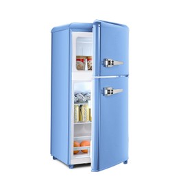 OOTDAY Retro Mini Refrigerator, 4 Cu. Ft. Small Fridge with Freezer, 2-Door Retro Compact Refrigerator with Adjustable Thermostat,Removable Shelves for Bedroom,Kitchen,Office,Dorm(Blue)