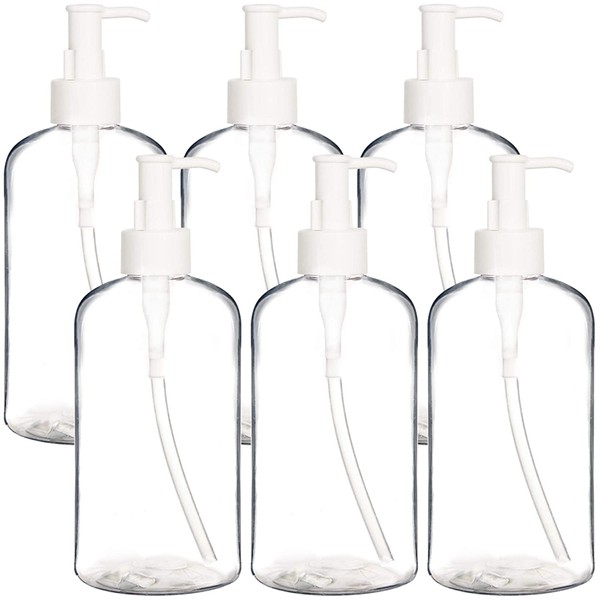 Youngever 6 Pack Plastic Pump Bottles 12 Ounce, Refillable Plastic Pump Bottles with Travel Lock