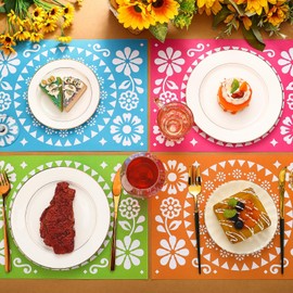 100 Pcs Mexican Paper Placement Fiesta Disposable Place Mats Mats Picado Cinco De Mayo Placemats Bulk for Dinner Table Setting Mexican Party Decoration, 10 x 14 Inch
