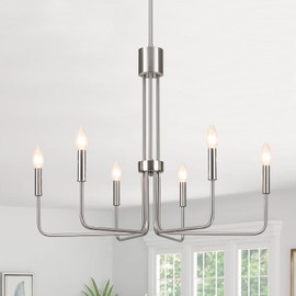 ZJVAIVE Dining Room Chandeliers 6-Light Brushed Nickel Chandeliers Modern Farmhouse Hang Light Fixture for Kitchen Living Room Entryway