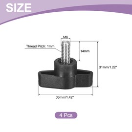 uxcell 4Pcs Tee Wing Knobs Thumb Screws, M6 x 14mm Clamping Screw Knob Male Thread 304 Stainless Steel T Shaped Thumb Screws Handle 36mm Dia. for Hand Tightening Knob Replacement, Black