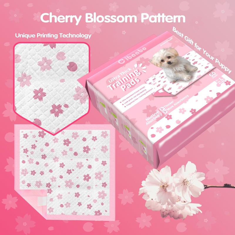 Pink Puppy Pads, Absorbent 23"x 23" 50 Count Cute Dog