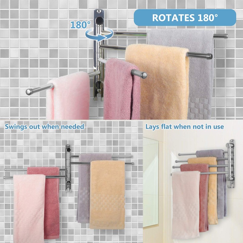 JSVER Stainless Steel Hand Towel Rail Bathroom Swivelling 4 Arms