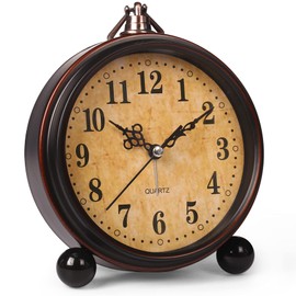 Battery Alarm Clock,Night Light,Vintage Hangable Super Silent Non Ticking Analog Table Clock for Bedroom Bedside, Desk,Shelf