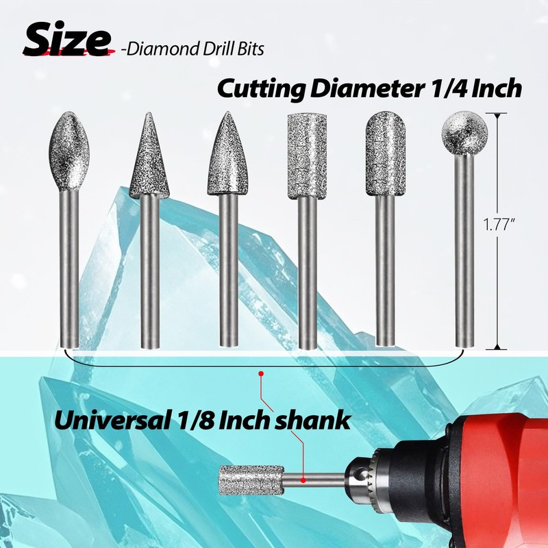 1/8" Shank Diamond Grinding Burr Bits (50 Pcs) for Dremel