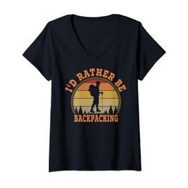 I'd Rather Be Backpacking Hiking Camping Bushcraft V-Neck T-Shirt