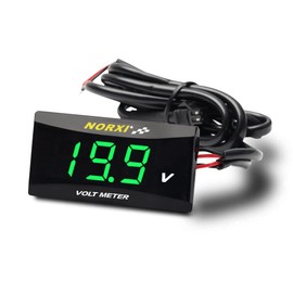 Motorcycle Voltmeter, Waterproof, Voltmeter, For Motorcycles, Scooters, Small Voltmeter, For Voltage 12V, With Low Voltage Alarm Function (Green)