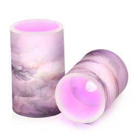 ALAZA Purple Flowers Flickering Flameless Candles Battery Operated with Remote Timer,Tea Light Candles LED Pillar Votive Candles Set of 2 for Outdoor Indoor Decorations