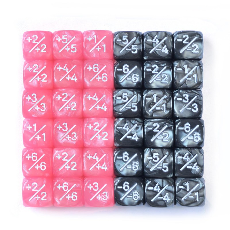 36pcs 12mm Positive and Negative Dice Counters Pink&Black Set, Small