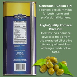 Del Destino Pomace Oil, Milder Olive Taste, Product of Italy - 1 Gallon Tin