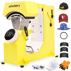 Whubefy Auto Hat Heat Press Machine, 3-in-1 Hat Press Heat Machine for Caps with 3 Platens, Blank Cap, Gloves, Automatic Open/Release, Heat Transfer Cap Heat Press HTV Iron On for Vinyl, Sublimation