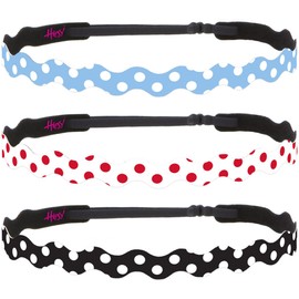 Hipsy Adjustable Non Slip Wave Fashion Printed Sports Headbands 3-pack (Polka Dot Light Blue/White/Black)